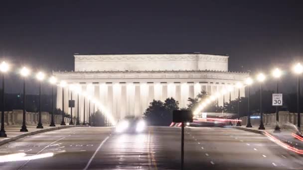 阿灵顿纪念桥和林肯纪念堂的长时间曝光 — 图库视频影像