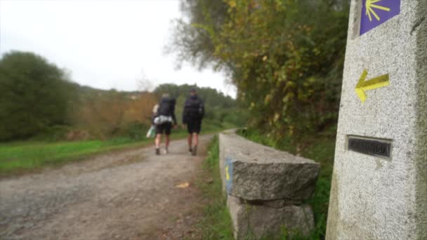 Widok Bliska Ludzi Wędrujących Camino Santiago — Wideo stockowe