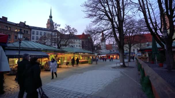 Viktualienmarkt Berömd Bondens Marknad Centrum München Upplyst Kvällen Den Traditionella — Stockvideo