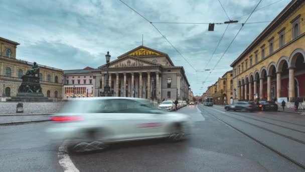 Bayerska Statsoperan Berömd Opera Centrala München Kvällen Tiden Förfaller Visar — Stockvideo