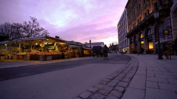 Sera Viene Illuminato Viktualienmarkt Famoso Mercato Contadino Nel Centro Monaco — Video Stock