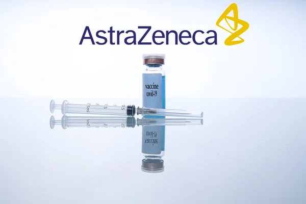 Barcelona Spanien Feb 2021 Vaccin Mot Koronavirus Covid Från Astrazeneca — Stockfoto