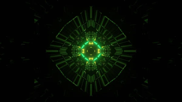 A 3D rendering of kaleidoscopic futuristic wallpaper in vibrant green colors