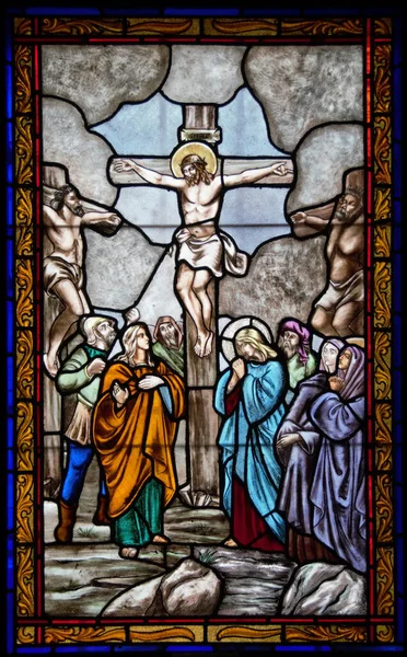 Targu Mures Romania February 2020 Stained Glass Representing Jesus Crucifixion — 图库照片