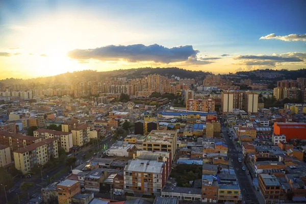 Una Toma Aérea Paisaje Urbano Con Fondo Amanecer Bogotá Colombia — Foto de Stock