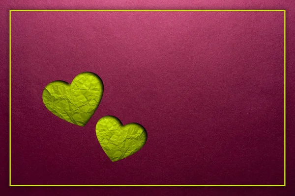 Telón Fondo Rosa Con Corazones Verdes Marco Espacio Para Texto — Foto de Stock