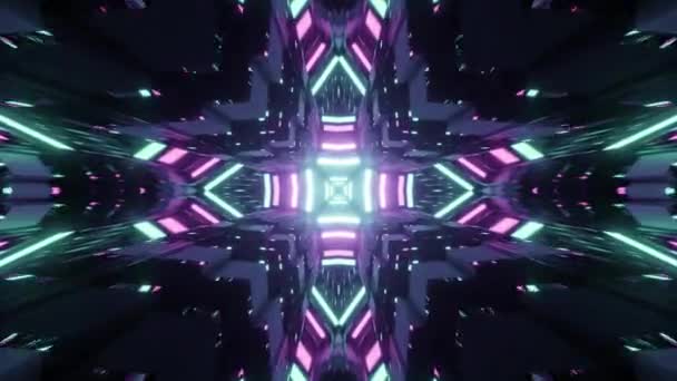 Vykreslení Futuristické Kaleidoskopické Chodby Směrem Portálu Barevnými Neonovými Světly — Stock video