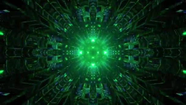 Vykreslení Futuristické Kaleidoskopické Chodby Směrem Portálu Barevnými Neonovými Světly — Stock video