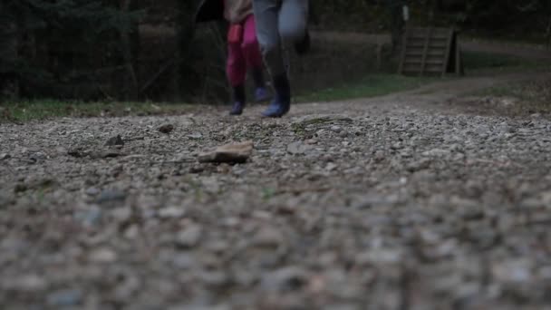 Die Beine Laufender Kinder Gummistiefeln — Stockvideo
