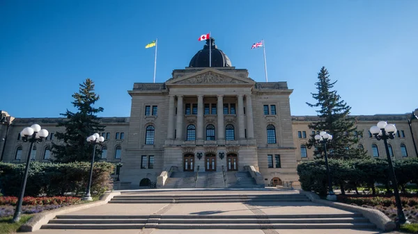 The Saskatchewan Legislative Building under the sunlight and a blue sky in Regina, Cana