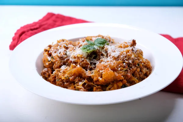 Casa Feita Abóbora Espaguete Molho Carne — Fotografia de Stock