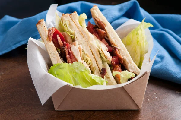 Food Truck Take Out Club Sandwich Clubhouse Style — Stock Photo, Image