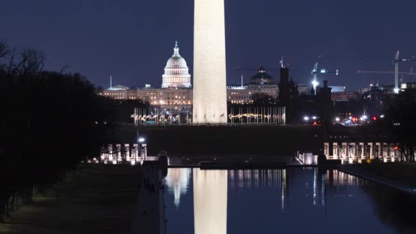 Período Noturno National Mall Washington — Vídeo de Stock