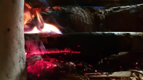 Daki Şöminenin Içinde Yanan Bir Odun — Stok video