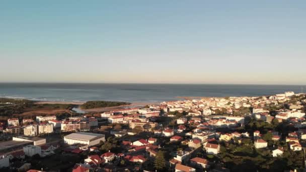 Aerial Horizontal Wide View Sunrise Vila Praia Ancora Portugal Beautiful — Stock video