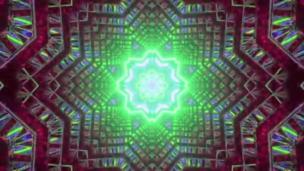 Renkli Neon Işıkları Kaleydoskop Portal Desenleriyle Geleceksel Arkaplan — Stok video