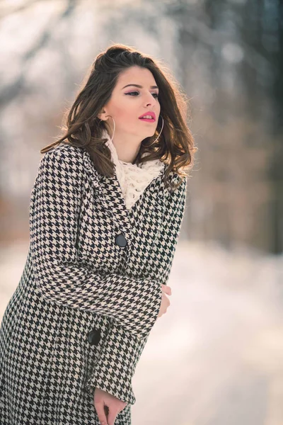 Vertical Portrait Stylish Female Classic Houndstooth Coat — 스톡 사진