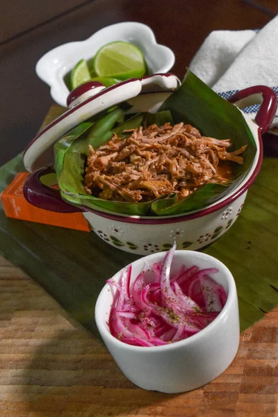 Comida Mexicana Tradicional Preparando Cochinita Pibil Prato Porco Assado Yucateca — Fotografia de Stock