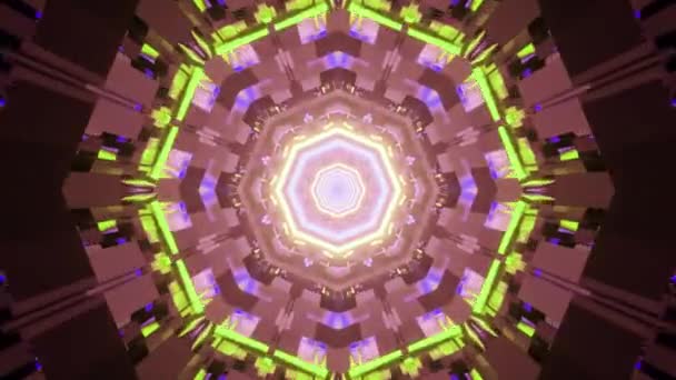 Futuristic Background Colorful Neon Lights Kaleidoscope Portal Patterns — Stock Video