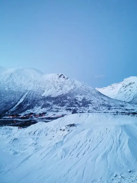 Eine Vertikale Aufnahme Der Blauen Polarnacht Der Arktis Norwegen — Stockfoto