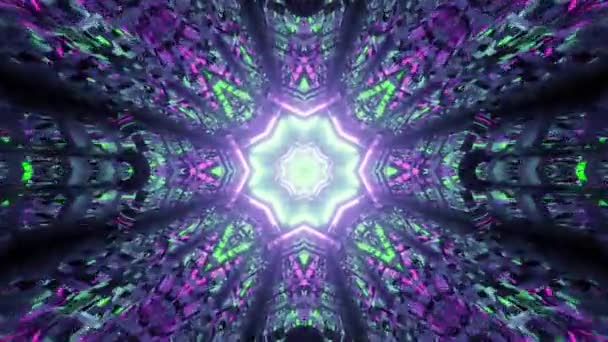 Futuristic Background Colorful Neon Lights Kaleidoscope Portal Patterns — Stock Video