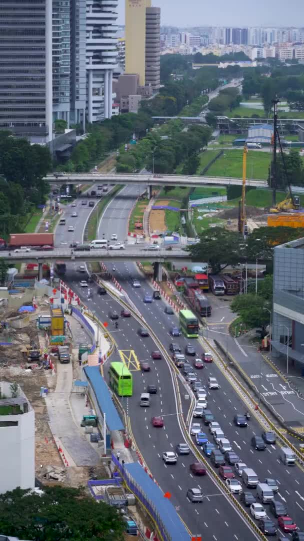 Traffic Construction Downtown Singapore Infrastructure Concept Vertical Footage — Wideo stockowe