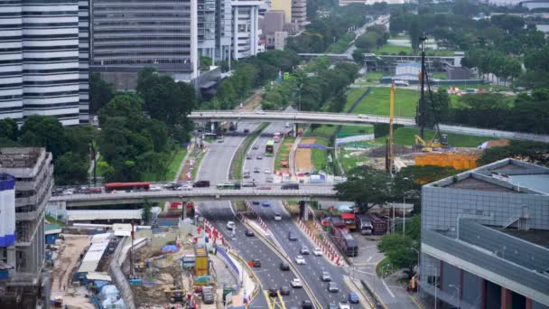 Verkehr Und Baustellen Der Innenstadt Von Singapur Infrastrukturkonzept Horizontalschuss — Stockvideo