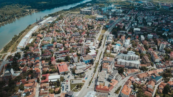 Bosna Hersek Güneşli Bir Gününde Brcko Bölgesinin Turuncu Çatıları Olan — Stok fotoğraf