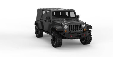 AUSTIN, UNITED STATES - Mar 02, 2021: Renderings of a Black Jeep Wrangler at various angles. clipart