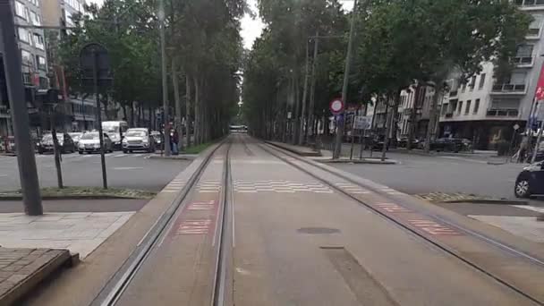 Antwerpen Belgien Juli 2020 Straßenbahn Fährt Auf Leien Antwerpen Und — Stockvideo