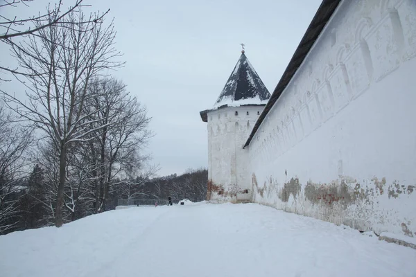 冬の間 モスクワ地方ズヴェニゴトの街の修道院の冷たい景色 — ストック写真