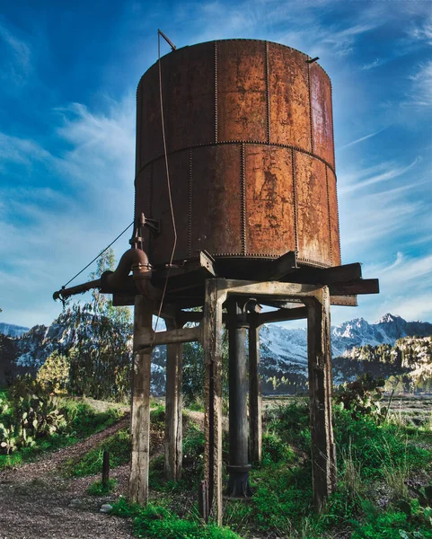 Een Verticaal Shot Van Een Watertoren Het Groen Overdag — Stockfoto