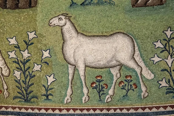 Close Mosaicos Cavalos Brancos Nas Paredes Sant Apollinare Classe Ravenna — Fotografia de Stock