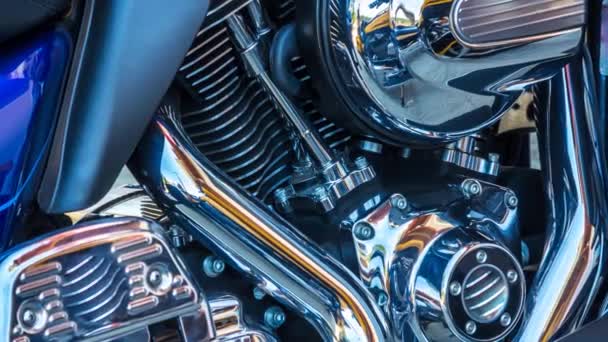 Крупним Планом Нові Блискучі Деталі Мотоцикла — стокове відео