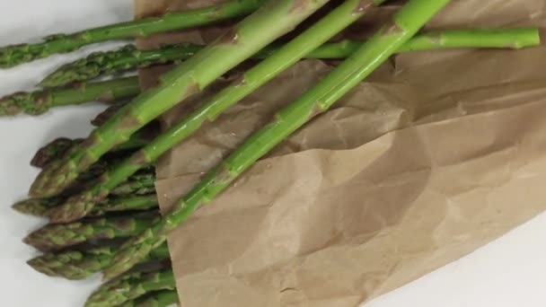 Fresh Green Asparagus White Background — Stock Video