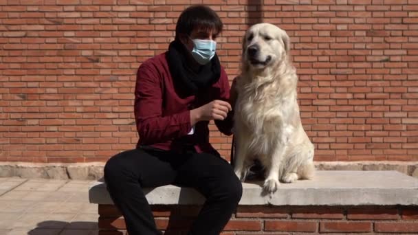 Slow Motion Shot Spanish Man Telling His Dog Look Camera — Vídeos de Stock