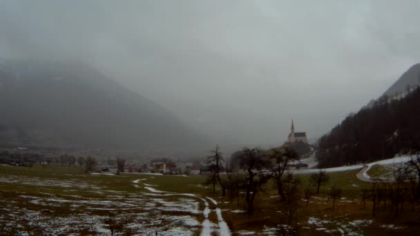 Timelapse Video View Zillertal Austria Clouds Fog View Church — Αρχείο Βίντεο