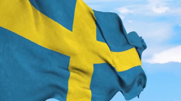 Bandera Suecia Ondeando Viento Sobre Fondo Del Cielo — Vídeos de Stock