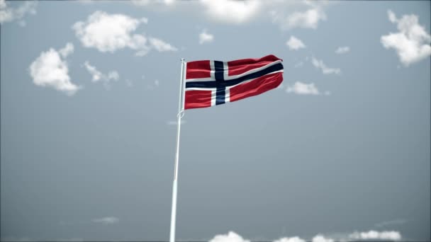 空を背景にノルウェーの旗が風になびく — ストック動画