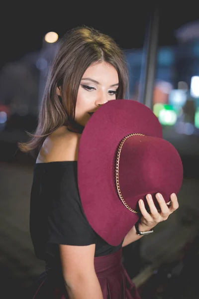 Vertical Portrait Young Female Posing Elegant — Stok fotoğraf