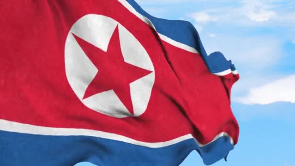 Flag North Korea Fluttering Wind Sky Background — Αρχείο Βίντεο