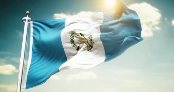 Flag Guatemala Fluttering Wind Sky Background — Stock Video