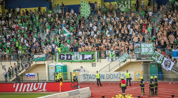 Domzale Slovenia Jun 2019 Viewers Sit Grandstand Watch Football Match — Stock Photo, Image