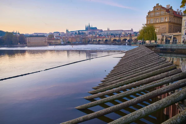 Panorama Utsikt Över Prags Historiska Centrum Runt Floden Vltava — Stockfoto
