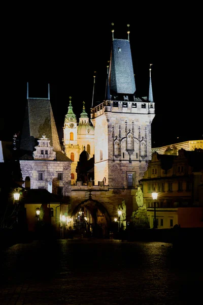 Prague Czech Republic Nov 2020 Charles Bridge Prague Castle Night — Stock Photo, Image