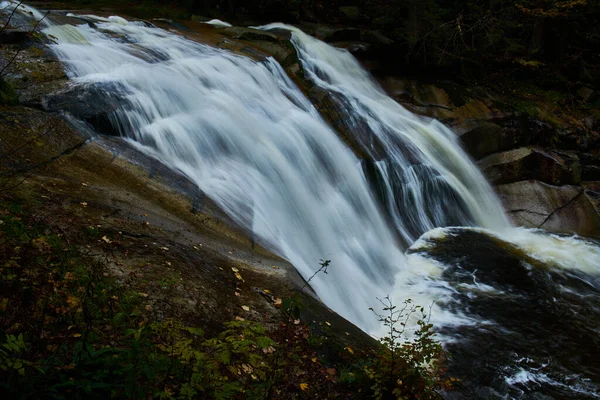 Vista Otoño Del Río Mumlava Cascadas Cerca Harrachov — Foto de Stock