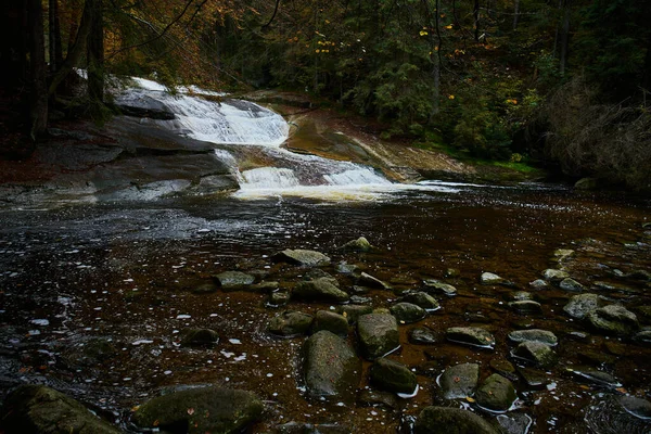 Vista Outono Rio Mumlava Cachoeiras Perto Harrachov — Fotografia de Stock