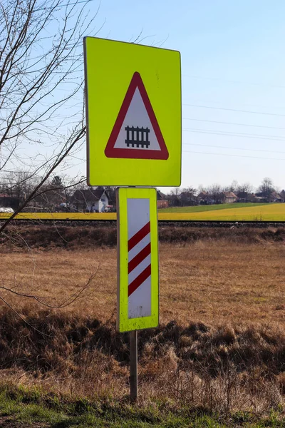 Vertical Shot Railway Crossing Sign — Stock Photo, Image