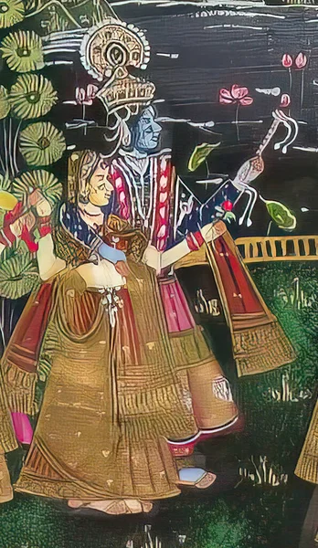 Illustration Art Traditionnel Indien Représentant Événement Culturel — Photo