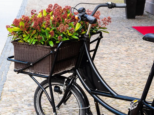 Ein Fahrrad Mit Blumenkorb — Stockfoto